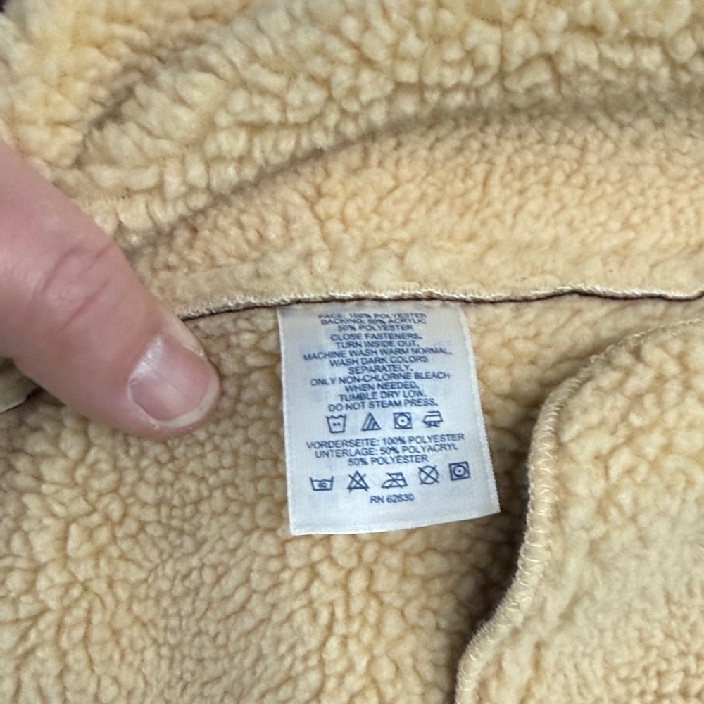 Lands' End, Brown Sherpa Suede Coat with Cream Lining - Picture 3 of 6